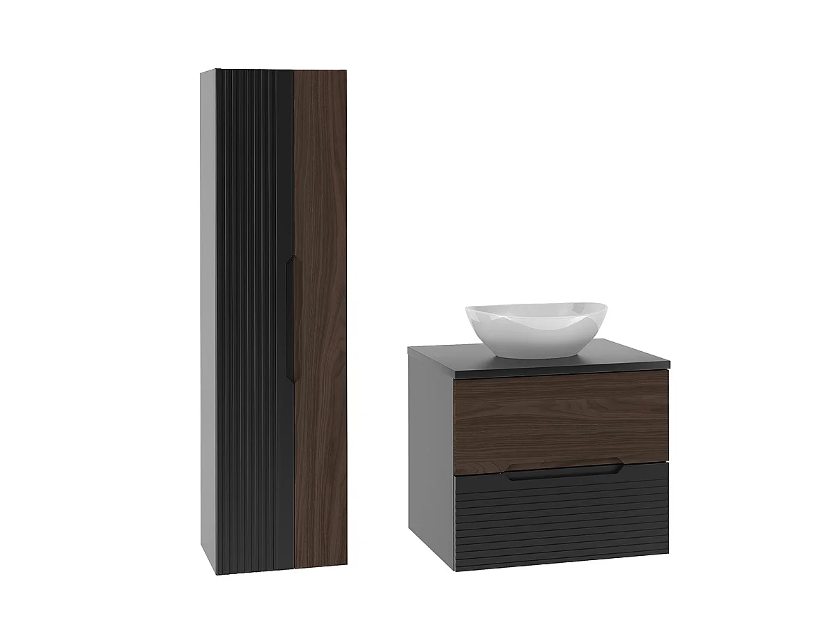 Ensemble meuble simple vasque 60cm et colonne Sylla Noir et bois