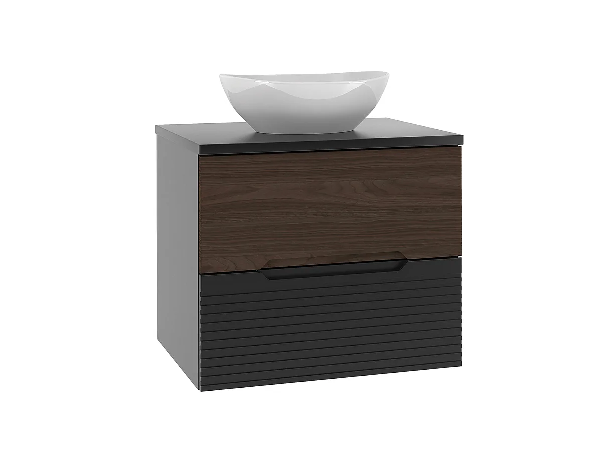 Ensemble meuble simple vasque 60cm et colonne Sylla Noir et bois