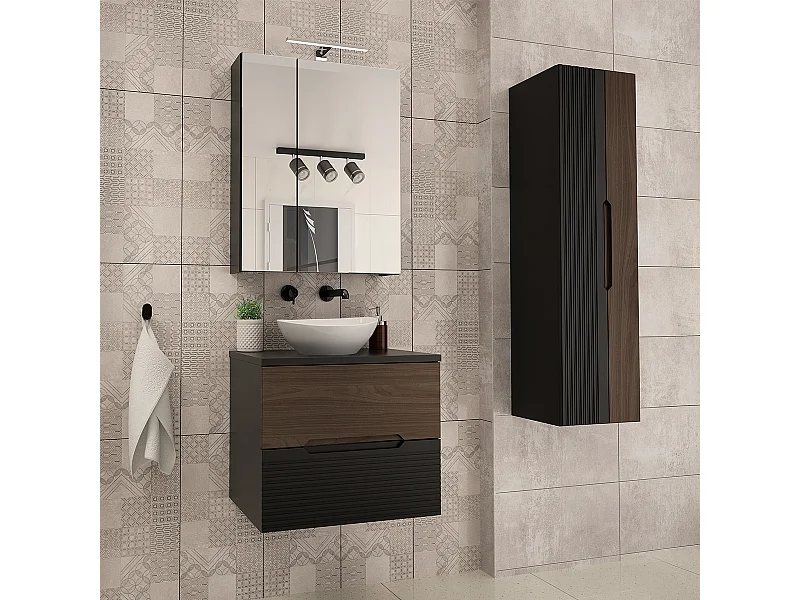 Conjunto de móveis de casa de banho com lavatório Sylla preto e madeira 60cm