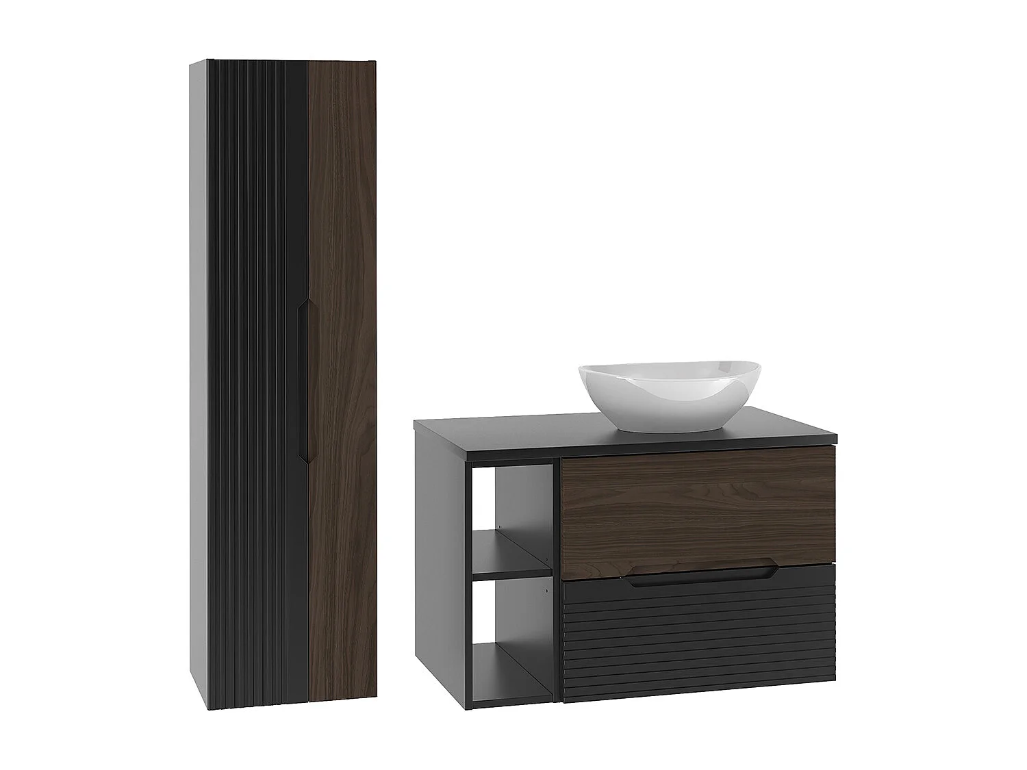 Set di mobili da bagno con lavabo Sylla nero e marrone 80cm
