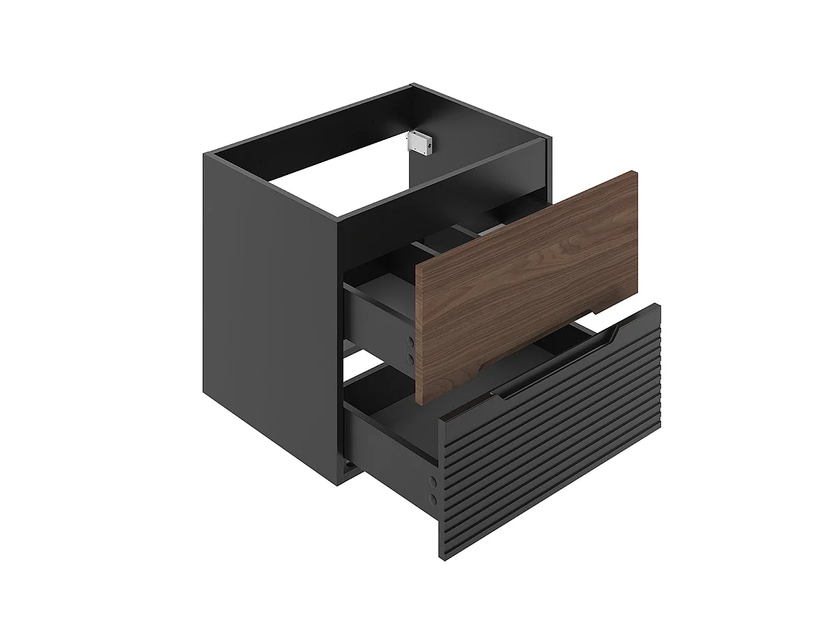 Ensemble meuble simple vasque 80cm 2 niches et colonne Sylla Noir et bois