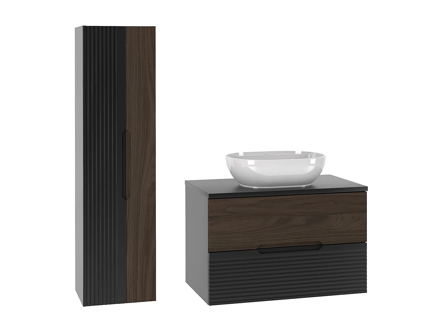 Ensemble meuble simple vasque 80cm et colonne Sylla Noir et bois