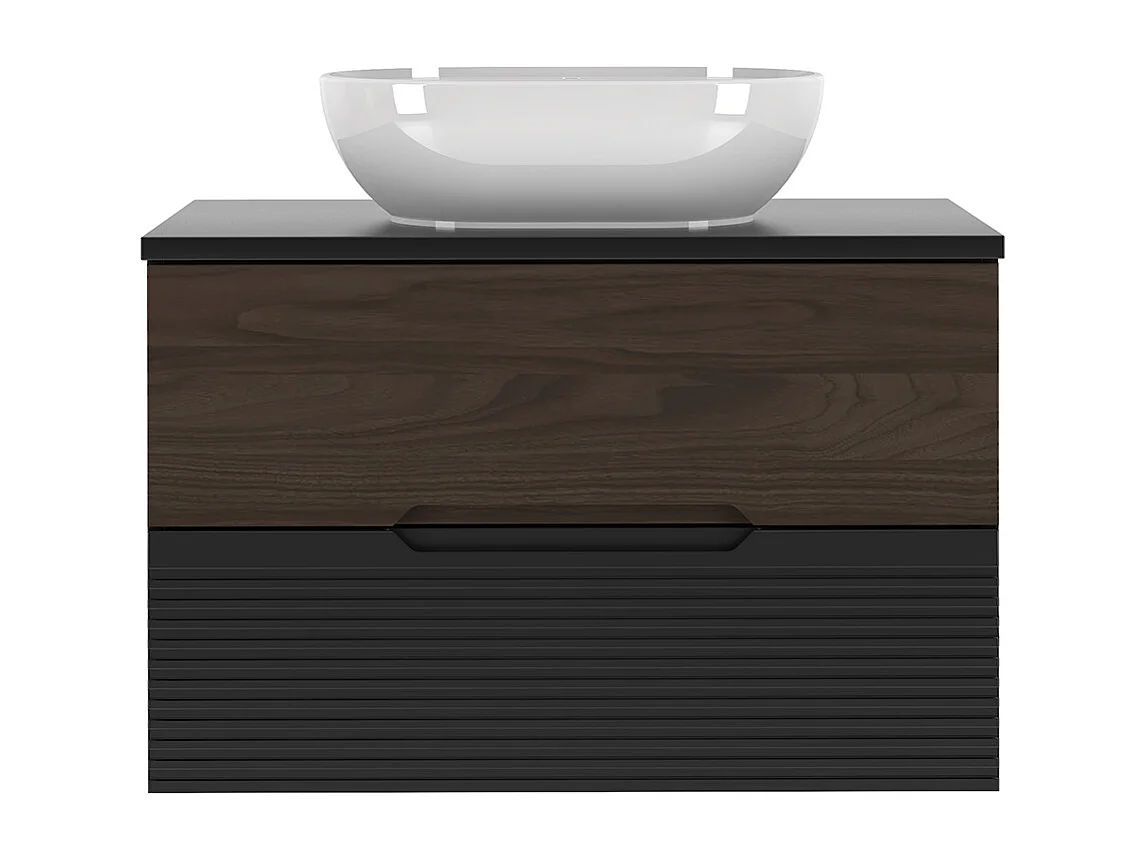 Ensemble meuble simple vasque 80cm et colonne Sylla Noir et bois