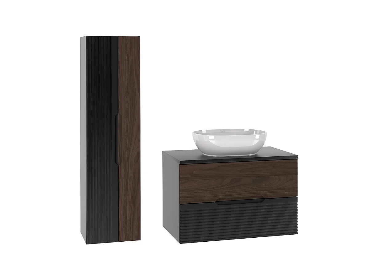 Ensemble meuble simple vasque 80cm et colonne Sylla Noir et bois