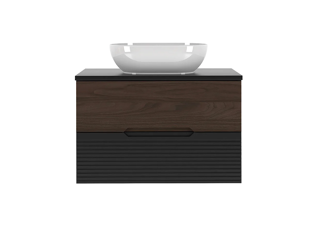 Ensemble meuble simple vasque 80cm et colonne Sylla Noir et bois