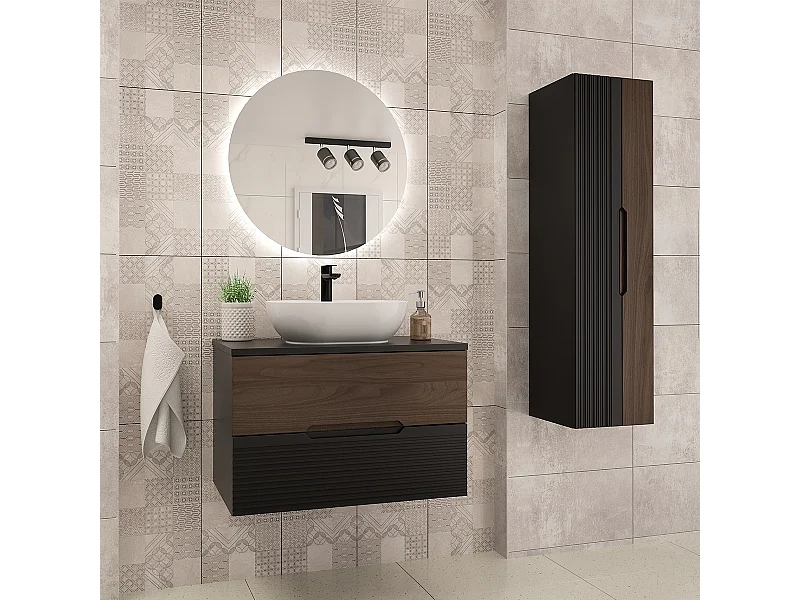 Set di mobili da bagno con lavabo Sylla nero e marrone 80cm