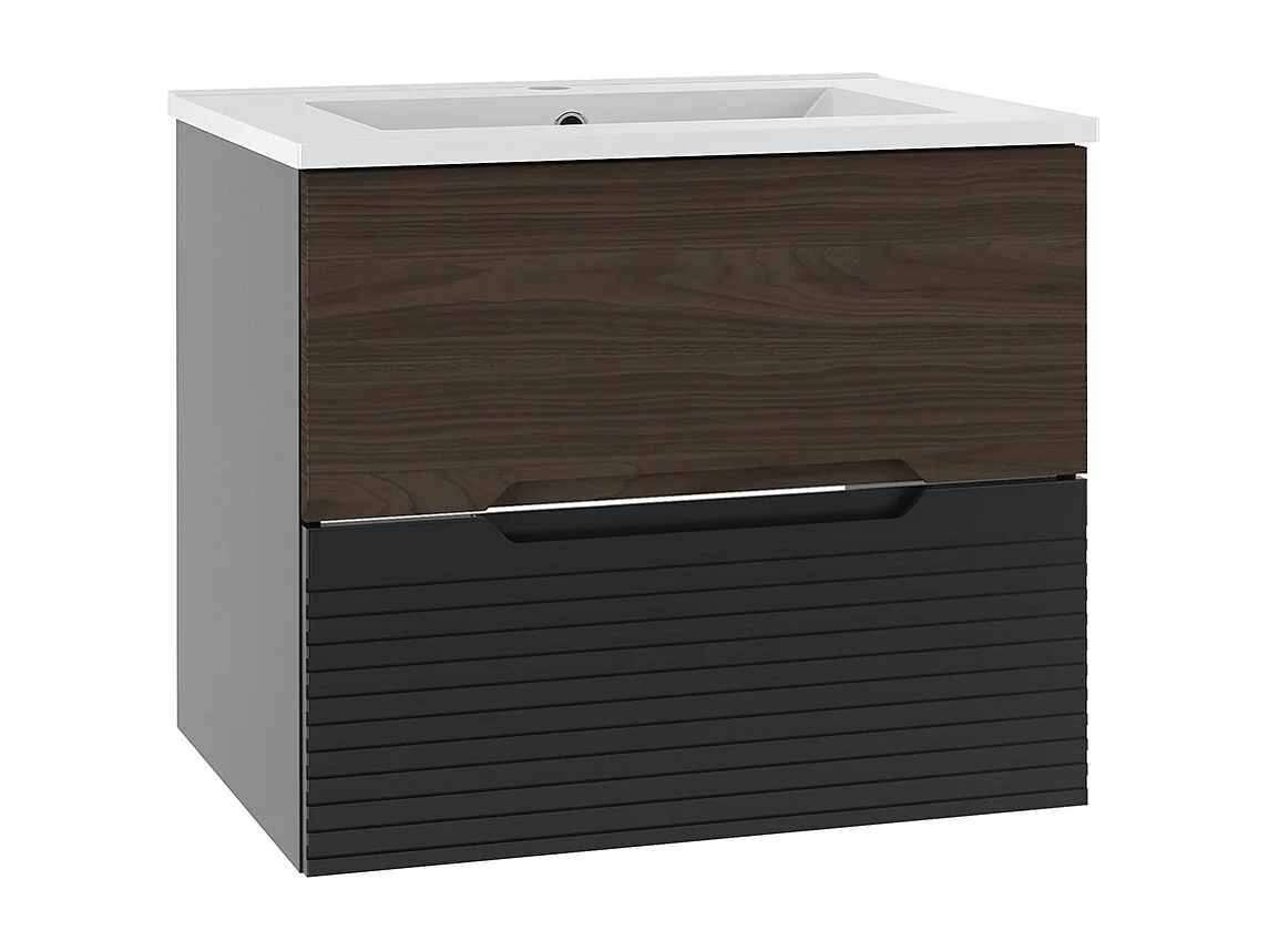 Set di mobili da bagno con lavabo Sylla nero e marrone 60cm