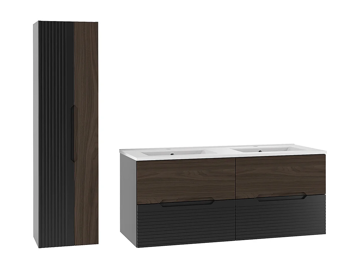 Set di mobili da bagno doppio lavabo Sylla nero e marrone 120cm