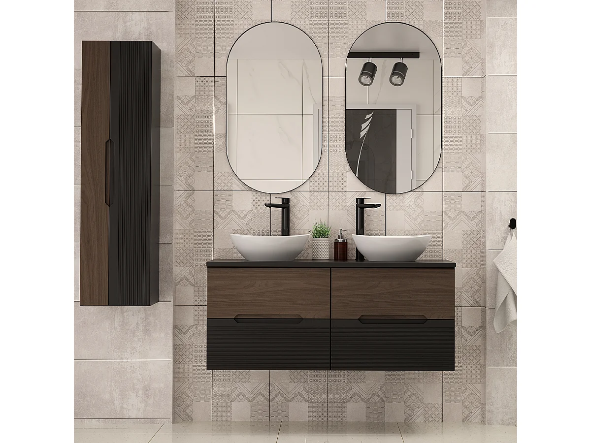 Mobile bagno doppio lavabo Sylla nero e marrone 120cm