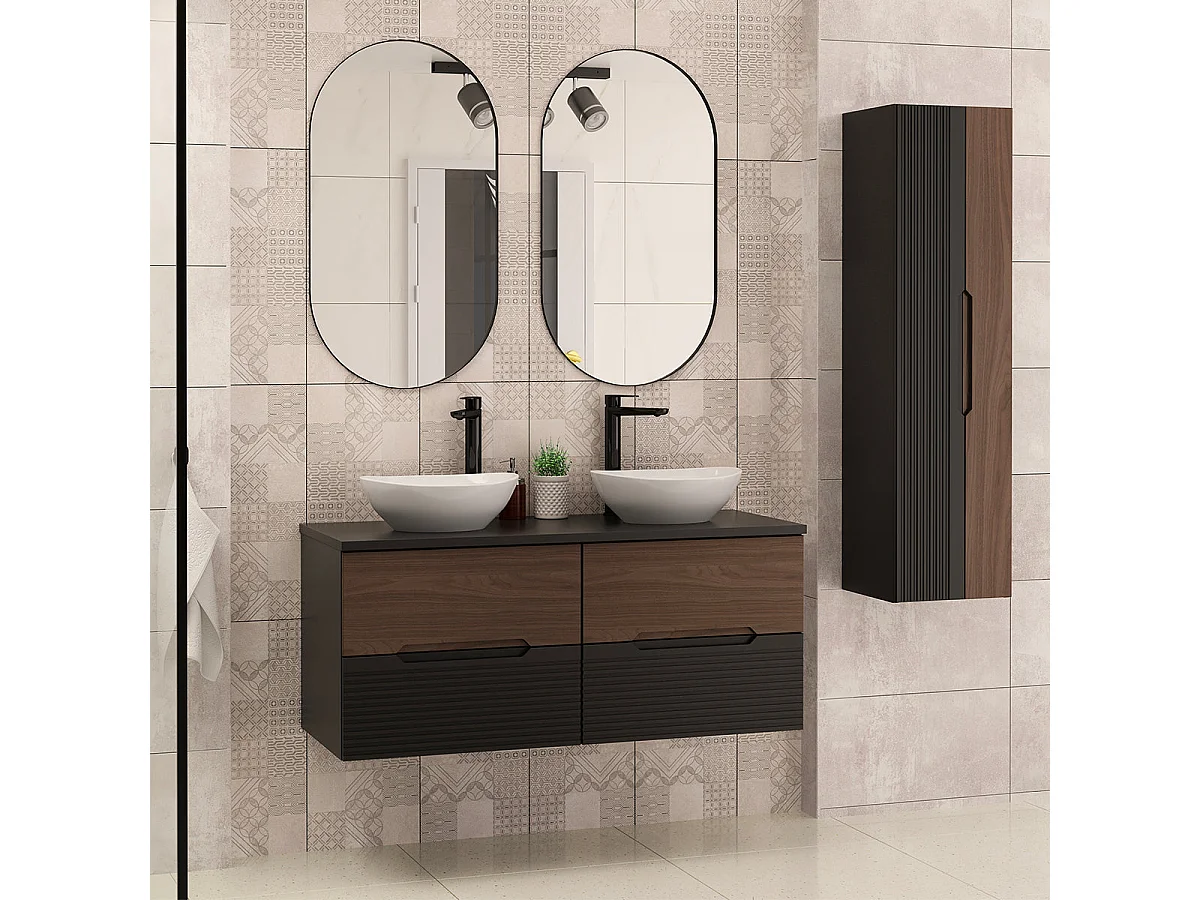 Mobile lavabo doppio 120cm Sylla Nero e legno