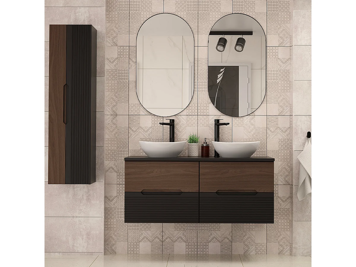 Mobile lavabo doppio 120cm Sylla Nero e legno