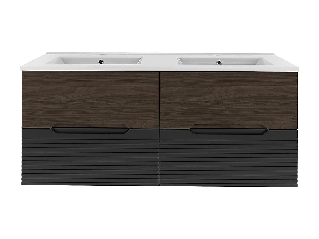 Mueble doble lavabo encastrado 120cm Sylla Negro y madera