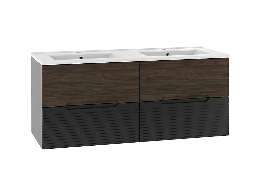 Meuble double vasque encastrée 120cm Sylla Noir et bois