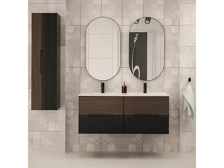 Meuble double vasque encastrée 120cm Sylla Noir et bois