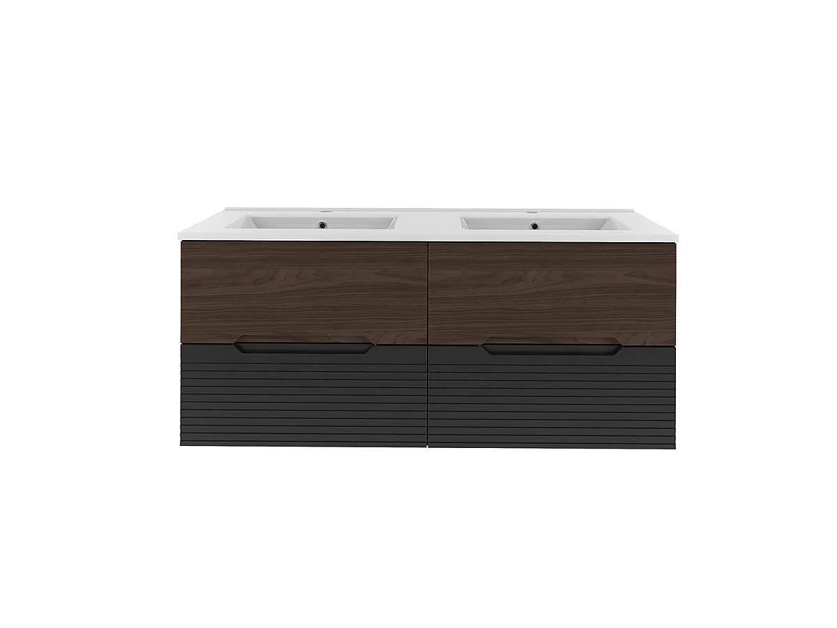 Meuble double vasque encastrée 120cm Sylla Noir et bois