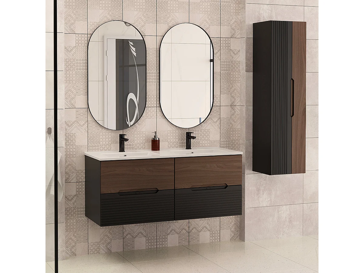 Meuble double vasque encastrée 120cm Sylla Noir et bois