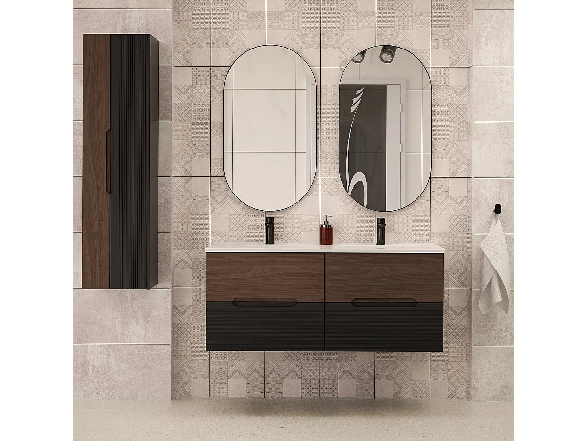Meuble double vasque encastrée 120cm Sylla Noir et bois