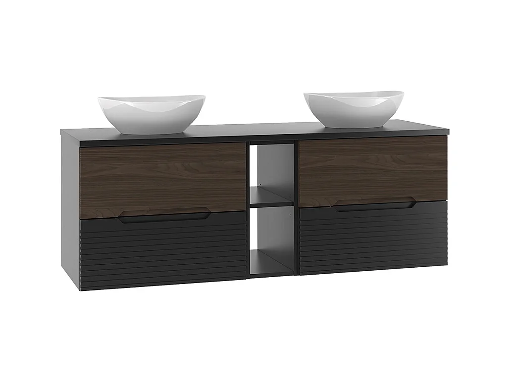 Meuble double vasque 140cm niche Sylla Noir et bois