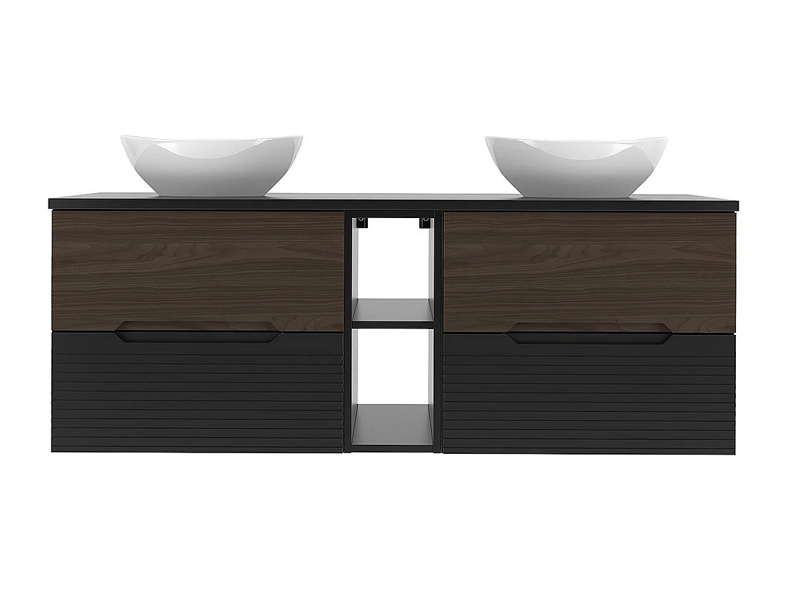 Dubbele wastafel 140cm nis Sylla Zwart en hout