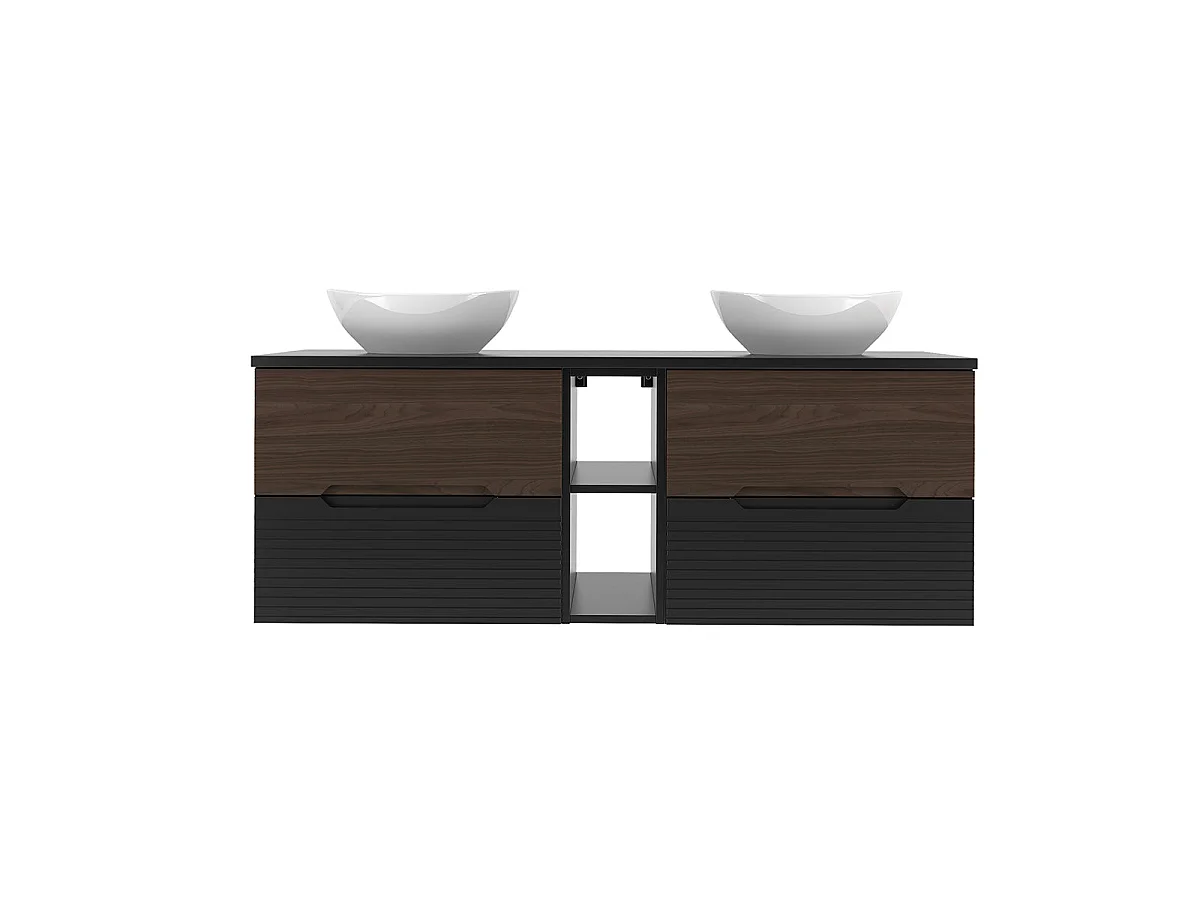Mobile bagno doppio lavabo Sylla nero e marrone 140cm