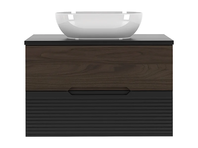 Meuble simple vasque 80cm Sylla Noir et bois