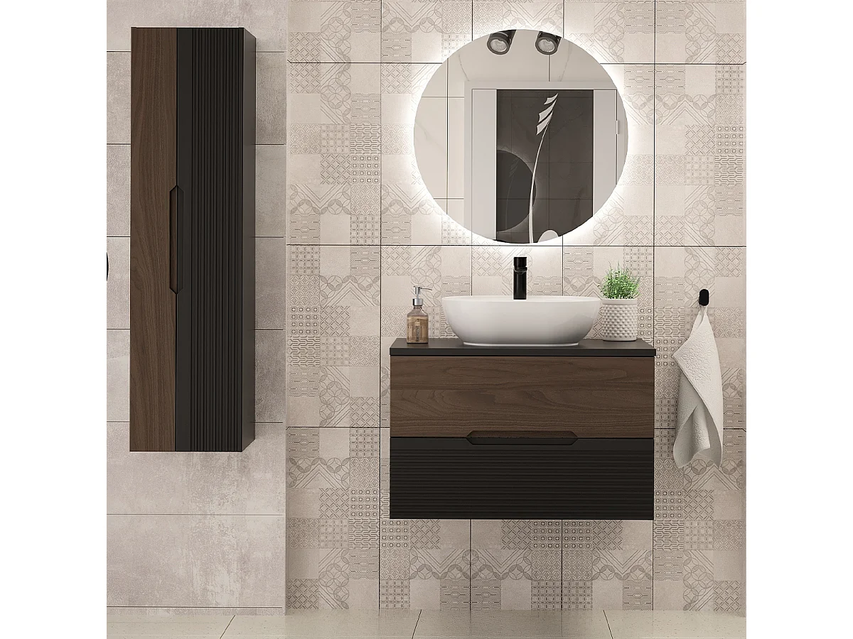 Meuble simple vasque 80cm Sylla Noir et bois