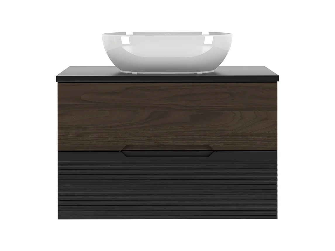 Meuble simple vasque 80cm Sylla Noir et bois