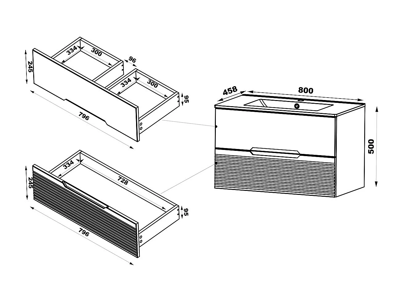 Single basin unit 80cm Sylla Black and wood