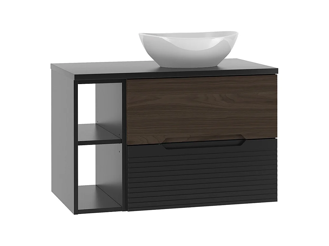 Meuble simple vasque 80cm niche Sylla Noir et bois