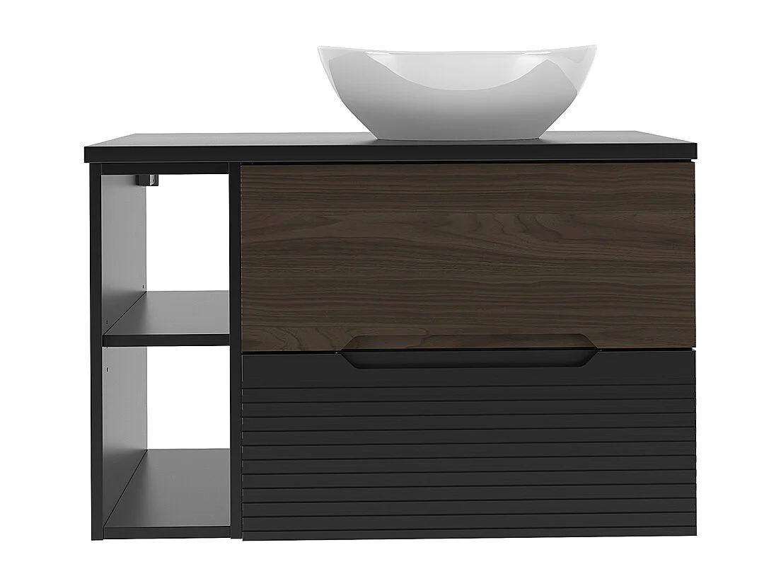 Meuble simple vasque 80cm 2 niches Sylla Noir et bois