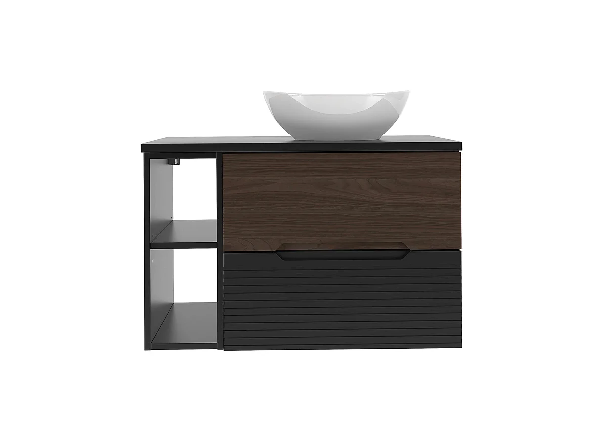 Meuble simple vasque 80cm 2 niches Sylla Noir et bois