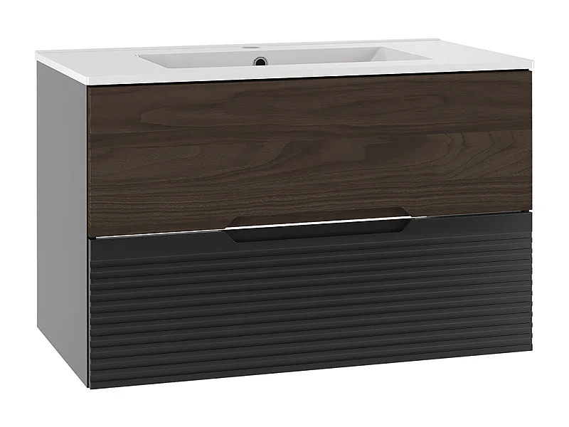 Einzelwaschtisch 80cm Sylla Schwarz und Holz