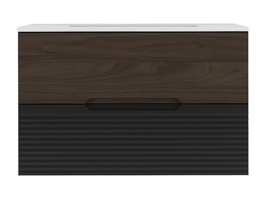 Meuble simple vasque encastrée 80cm Sylla Noir et bois