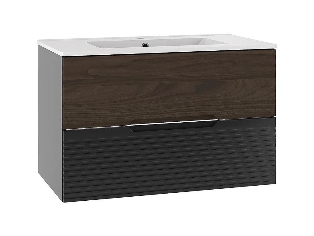 Meuble simple vasque encastrée 80cm Sylla Noir et bois