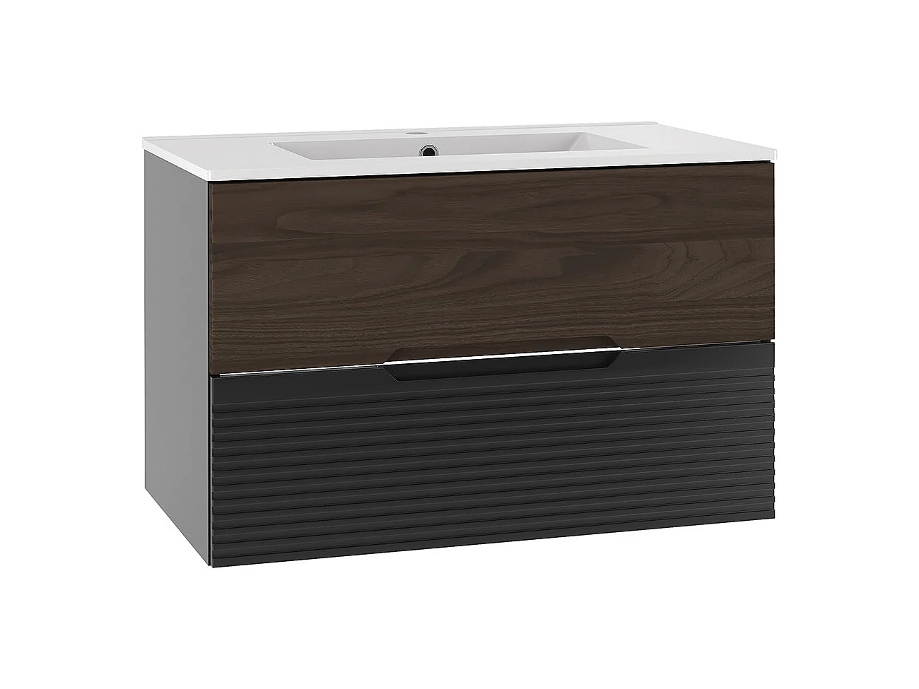 Einzelwaschtisch 80cm Sylla Schwarz und Holz