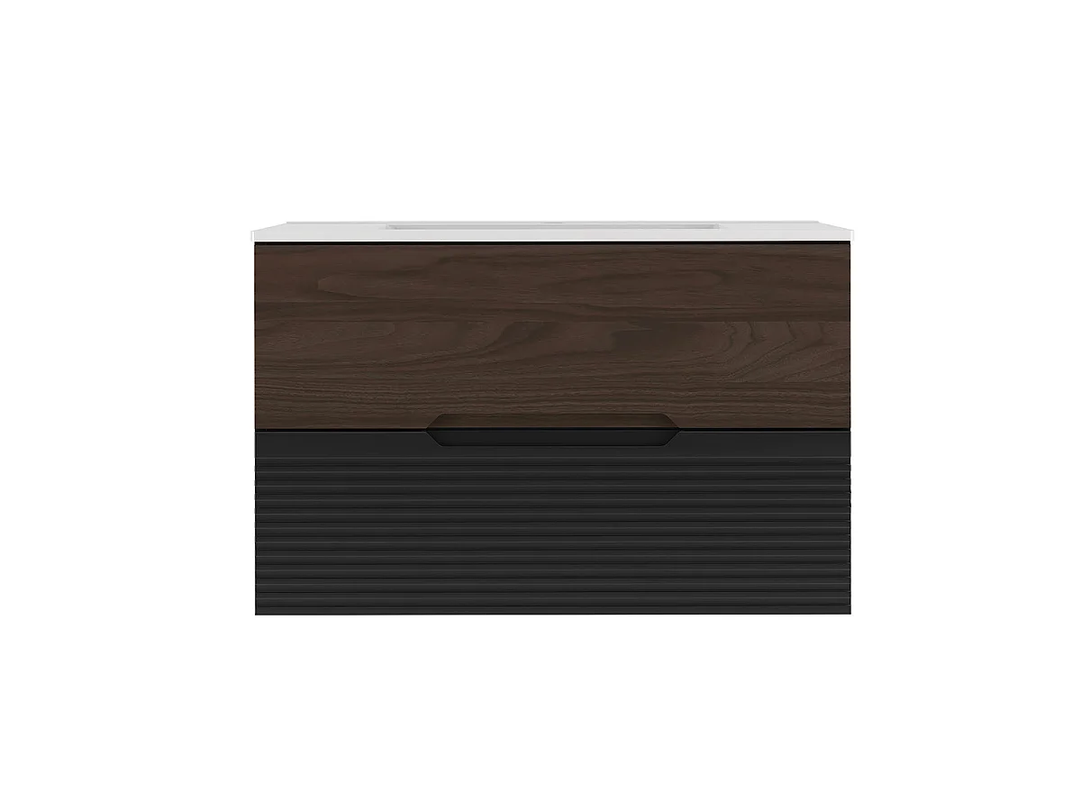 Einzelwaschtisch 80cm Sylla Schwarz und Holz