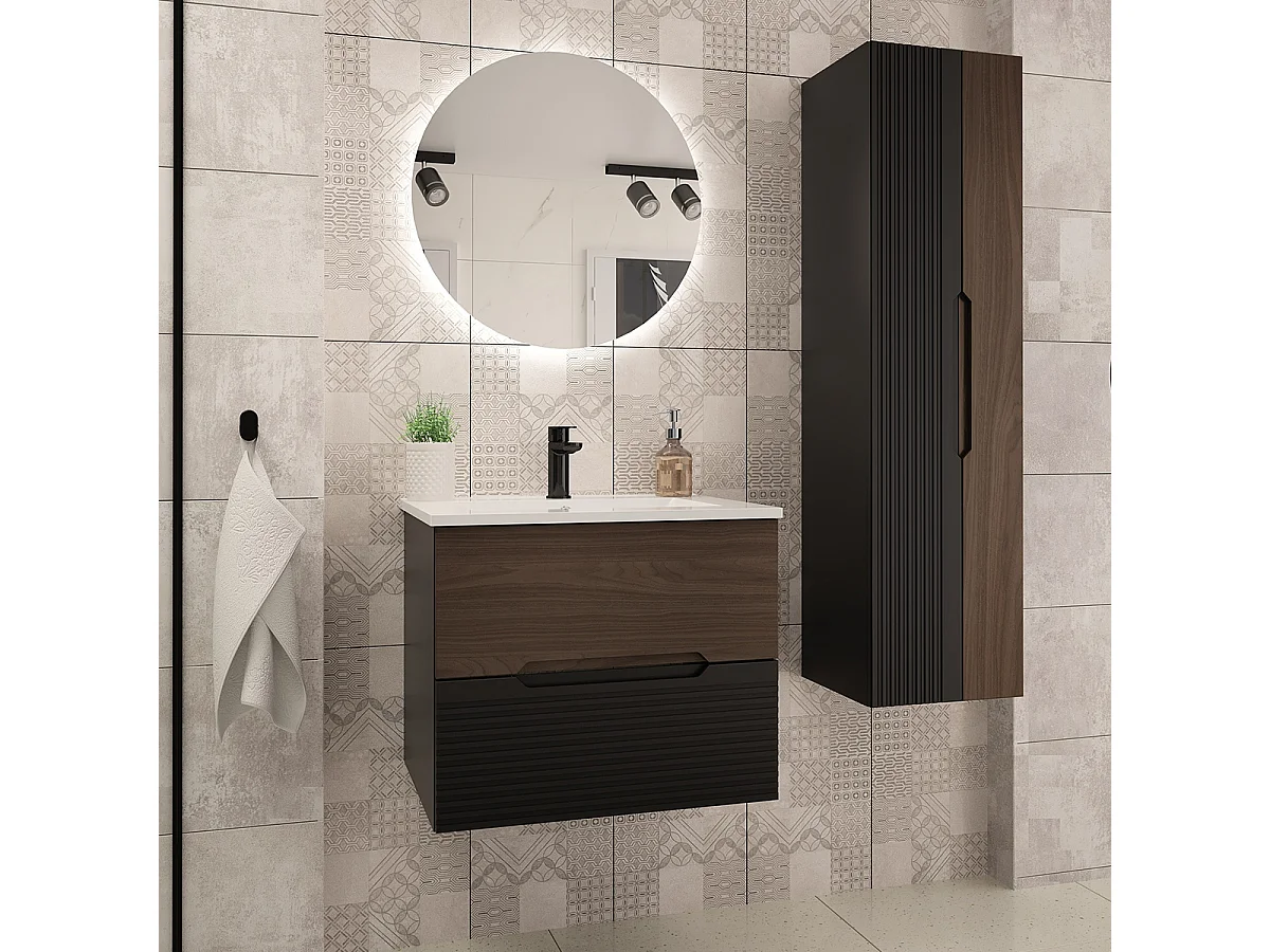 Einzelwaschtisch 60cm Sylla Schwarz und Holz