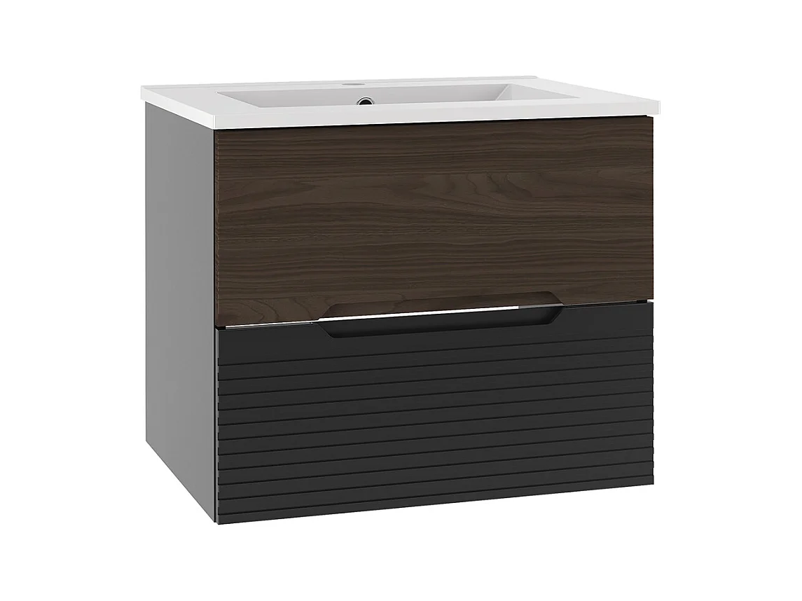 Meuble simple vasque encastrée 60cm Sylla Noir et bois