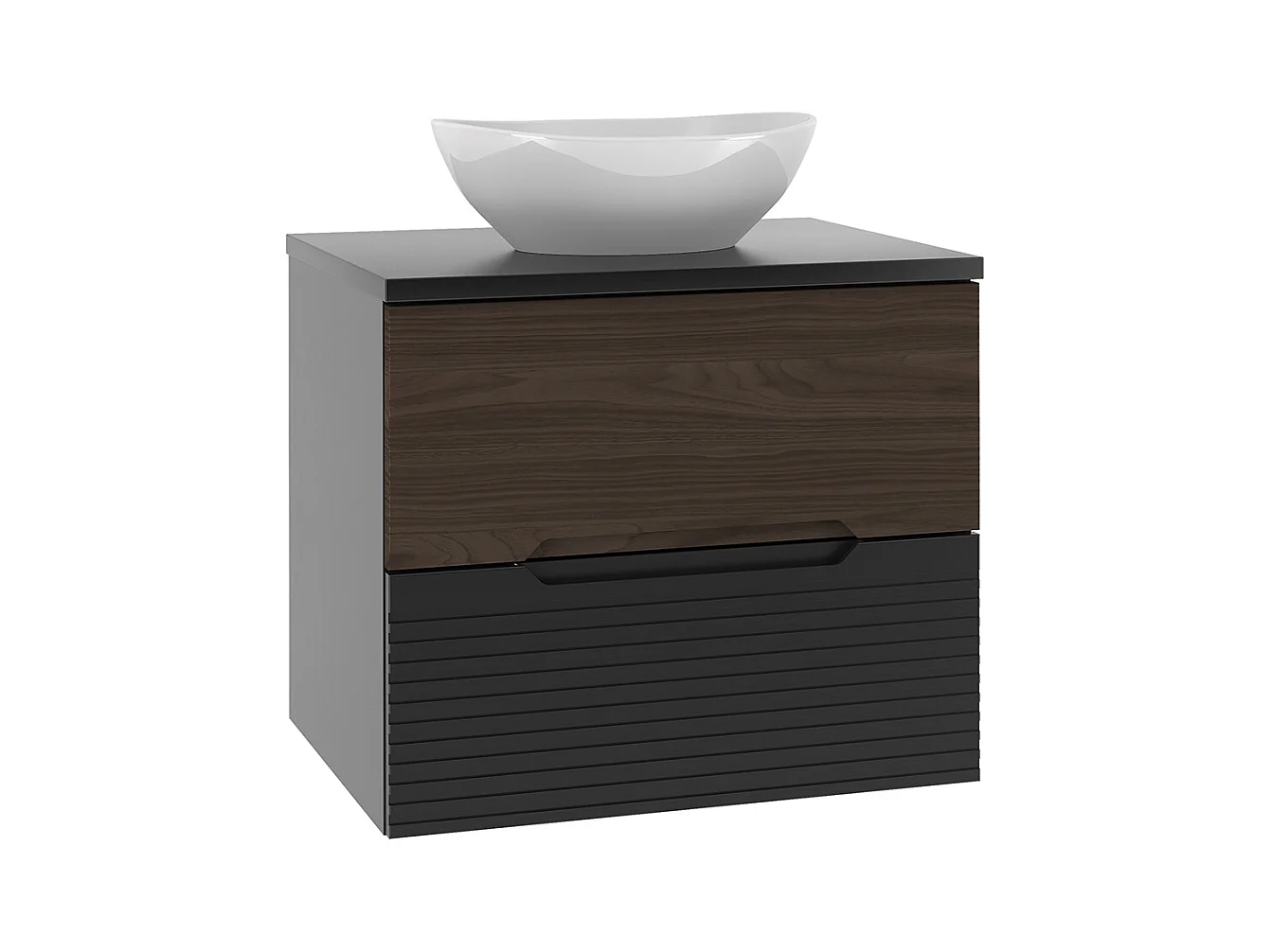 Meuble simple vasque 60cm Sylla Noir et bois