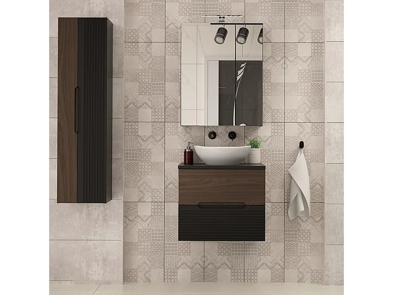 Waschtisch 60cm Sylla Schwarz und Holz