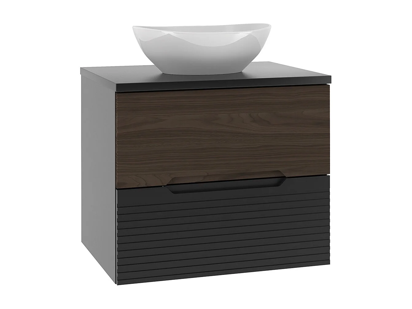 Single basin unit 60cm Sylla Black and wood