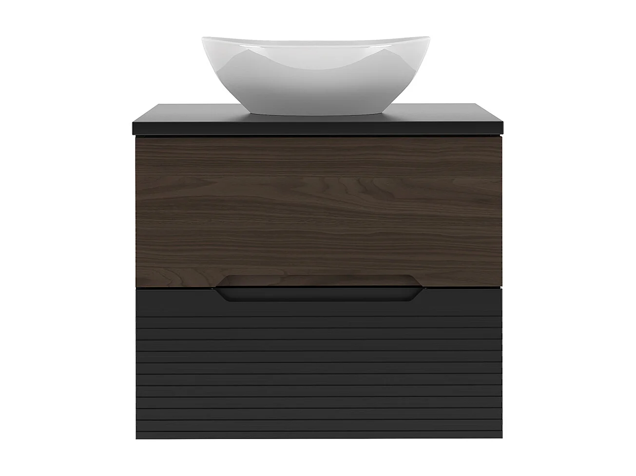 Single basin unit 60cm Sylla Black and wood