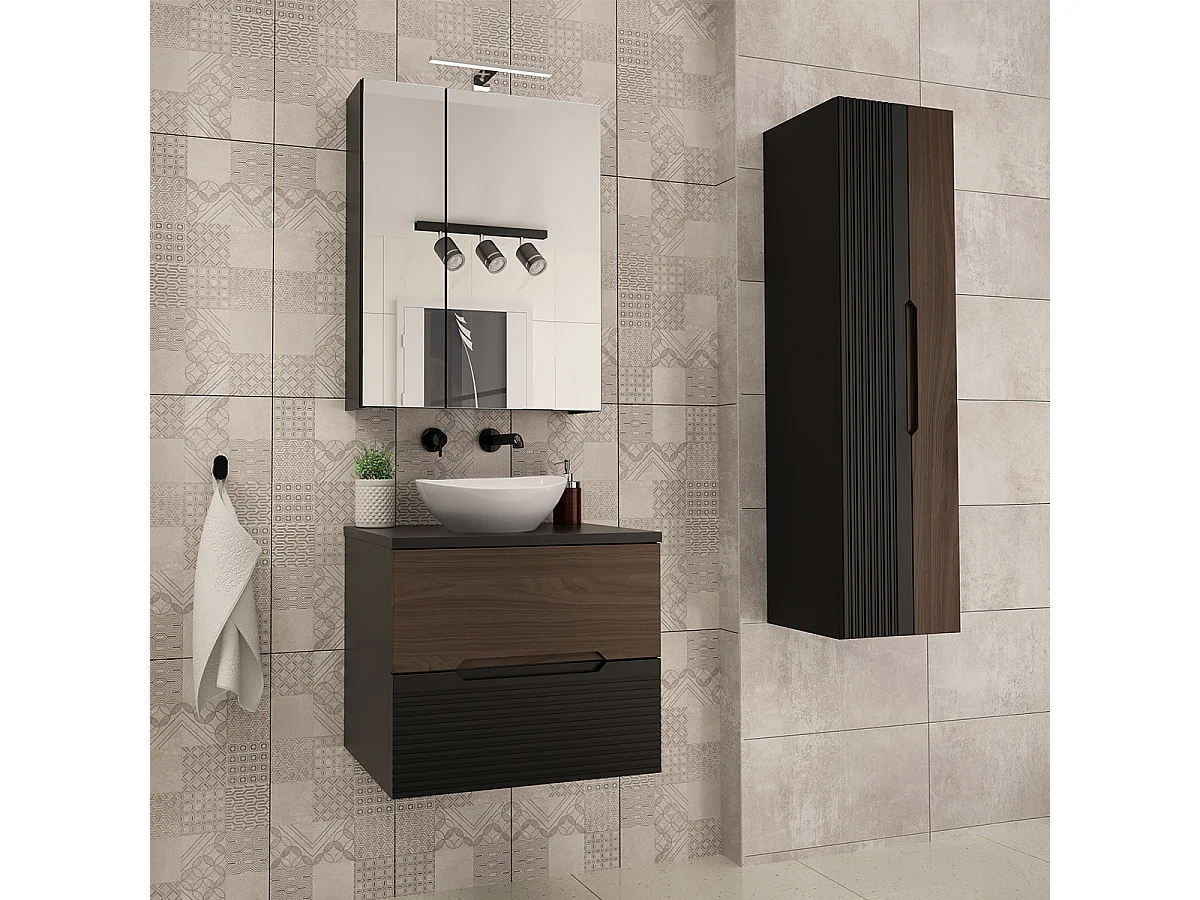 Single basin unit 60cm Sylla Black and wood