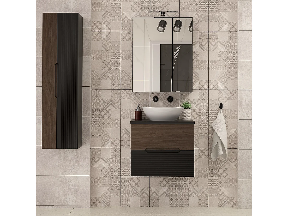 Single basin unit 60cm Sylla Black and wood