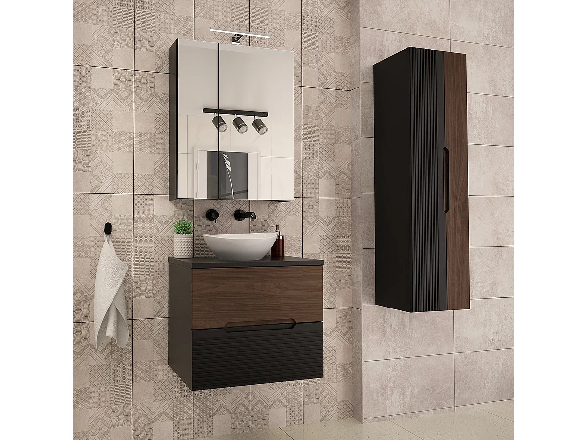 Meuble simple vasque 60cm Sylla Noir et bois