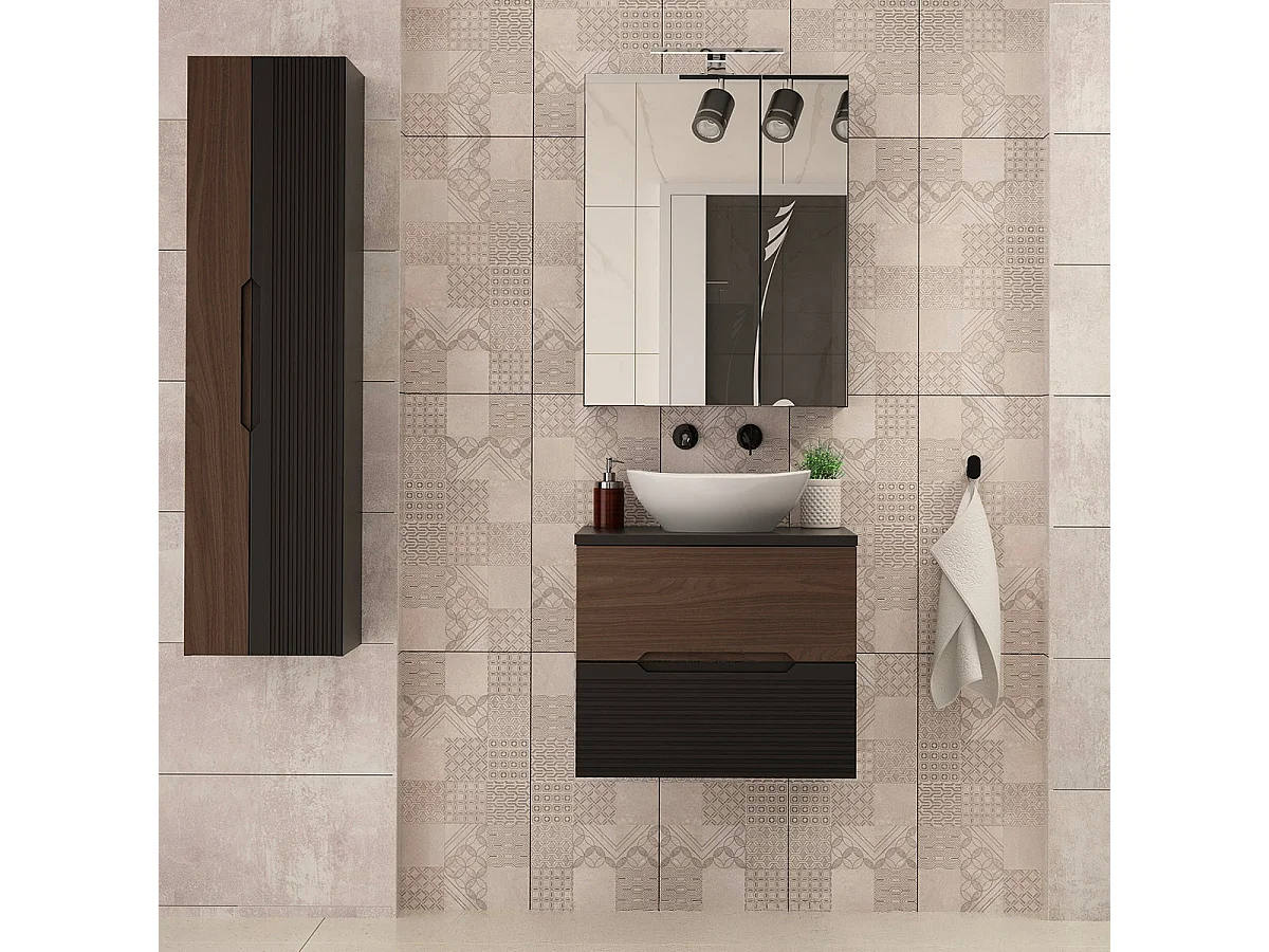Meuble simple vasque 60cm Sylla Noir et bois