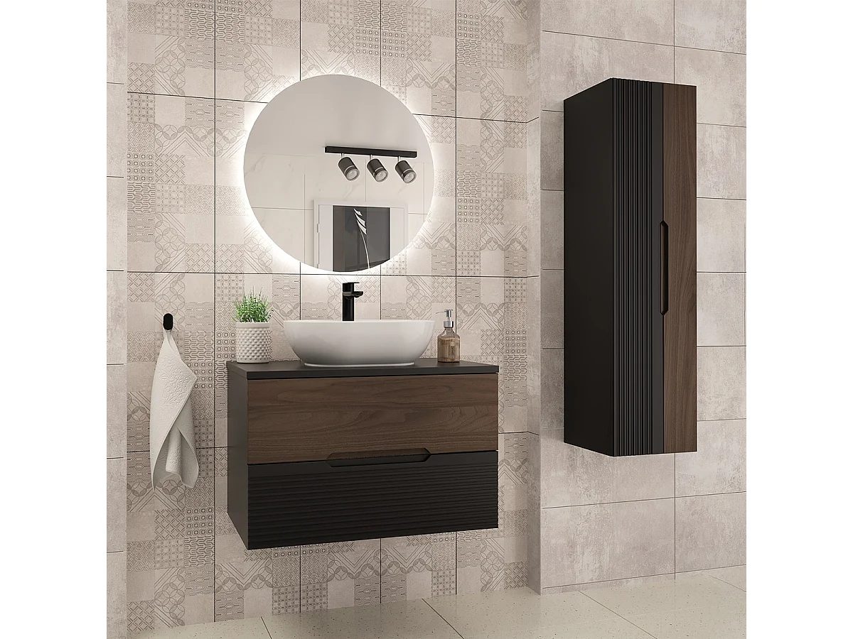 Meuble sous-vasque 80cm plan de toilette Sylla Noir et bois