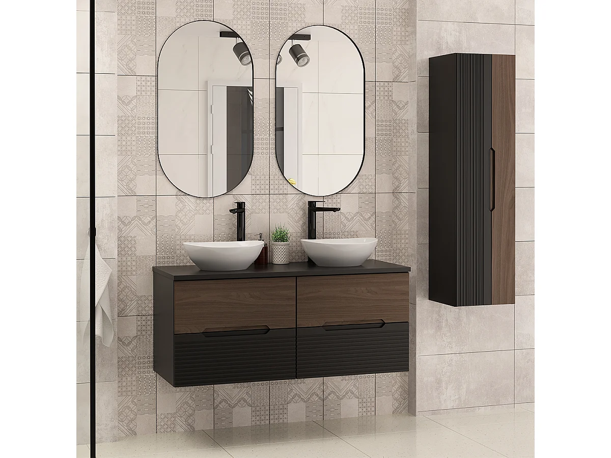 Meuble sous-vasque 120cm plan de toilette Sylla Noir et bois