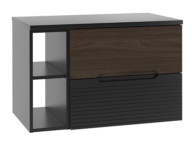 Meuble sous-vasque 80cm 2 niches plan de toilette Sylla Noir et bois