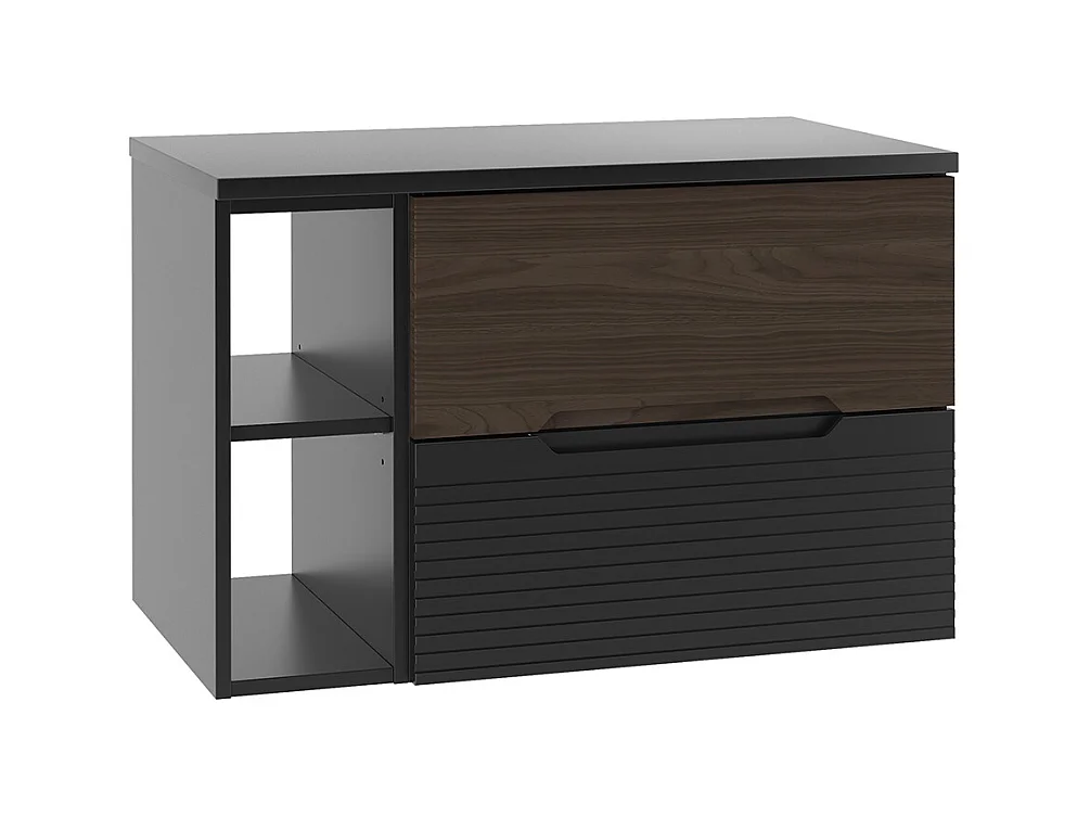 Meuble sous-vasque 80cm niche plan de toilette Sylla Noir et bois